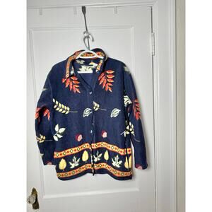 Vintage Fashion Bug Fleece Jacket Blue Leaf Cottagecore Gremlincore Goblincore S